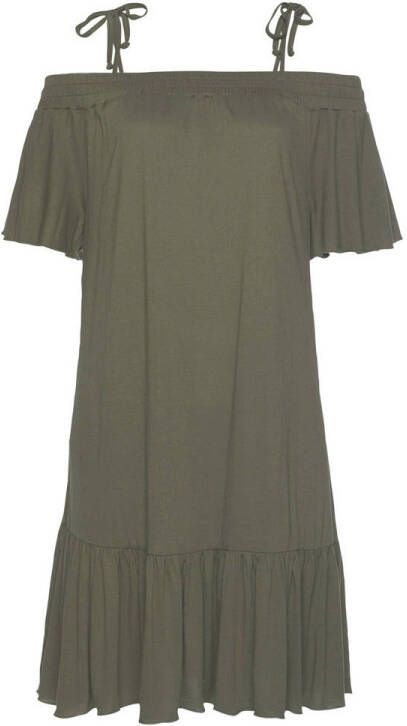 Lascana off shoulder strandjurk donkergroen
