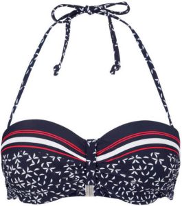 Lascana strapless bandeau bikinitop met all over print donkerblauw wit rood