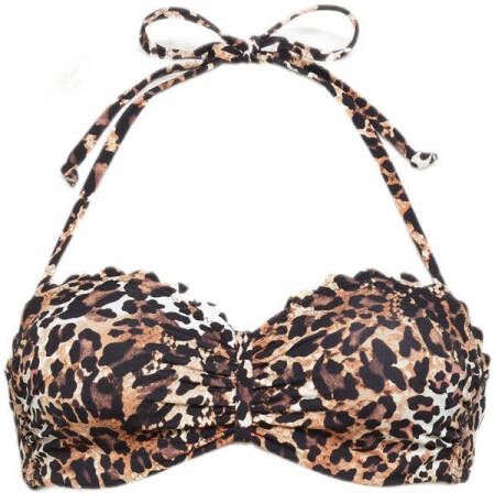 Lascana voorgevormde strapless bandeau bikinitop met panterprint bruin zwart