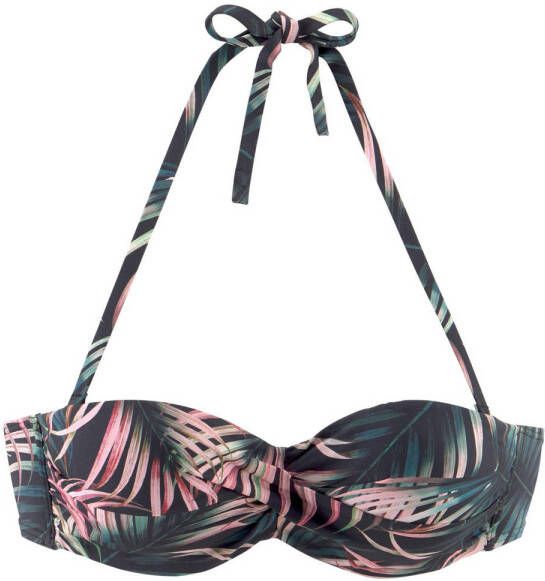 Lascana voorgevormde strapless bandeau bikinitop met all over print zwart roze