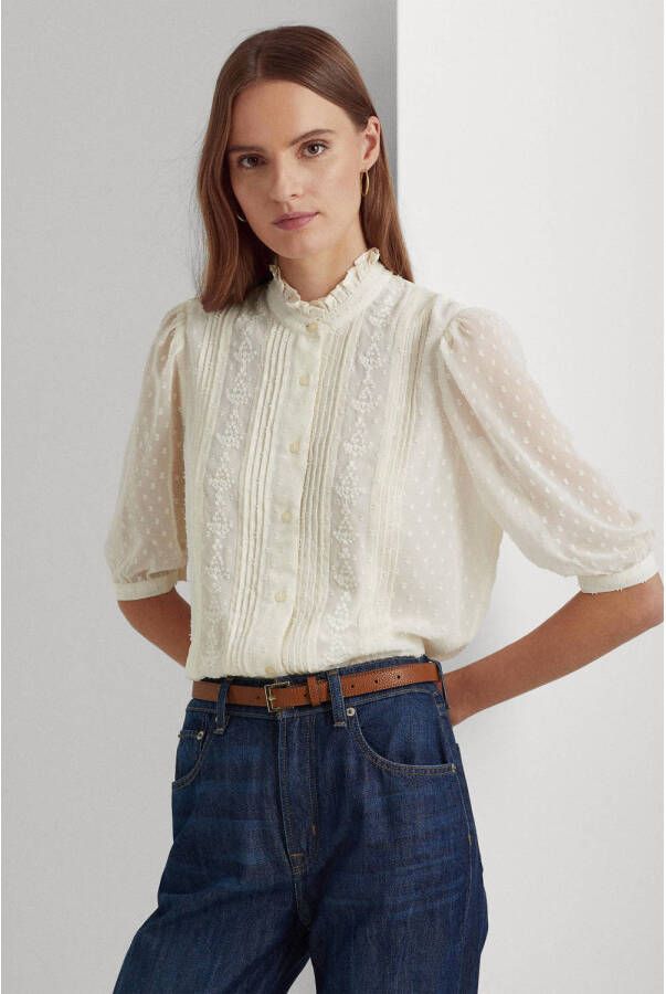 Lauren Ralph Lauren blouse Lavoya met borduursels ecru
