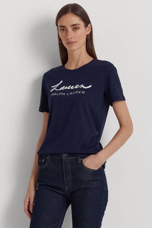 Lauren Ralph Lauren T-shirt Katlin met logo en pailletten zwart