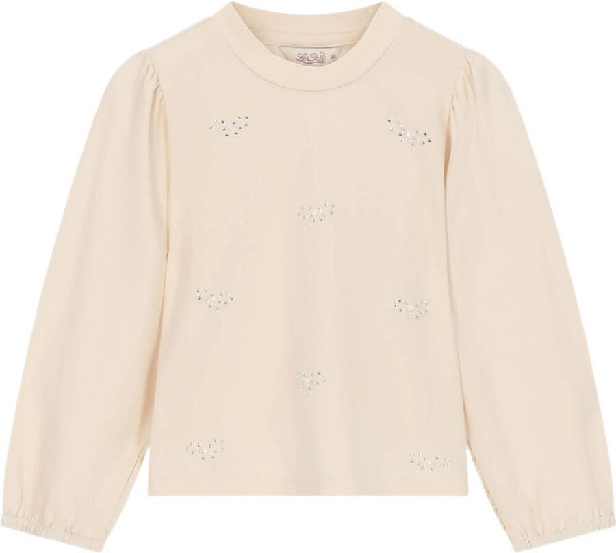 Le Chic blousetop met print en strass-steentjes ecru