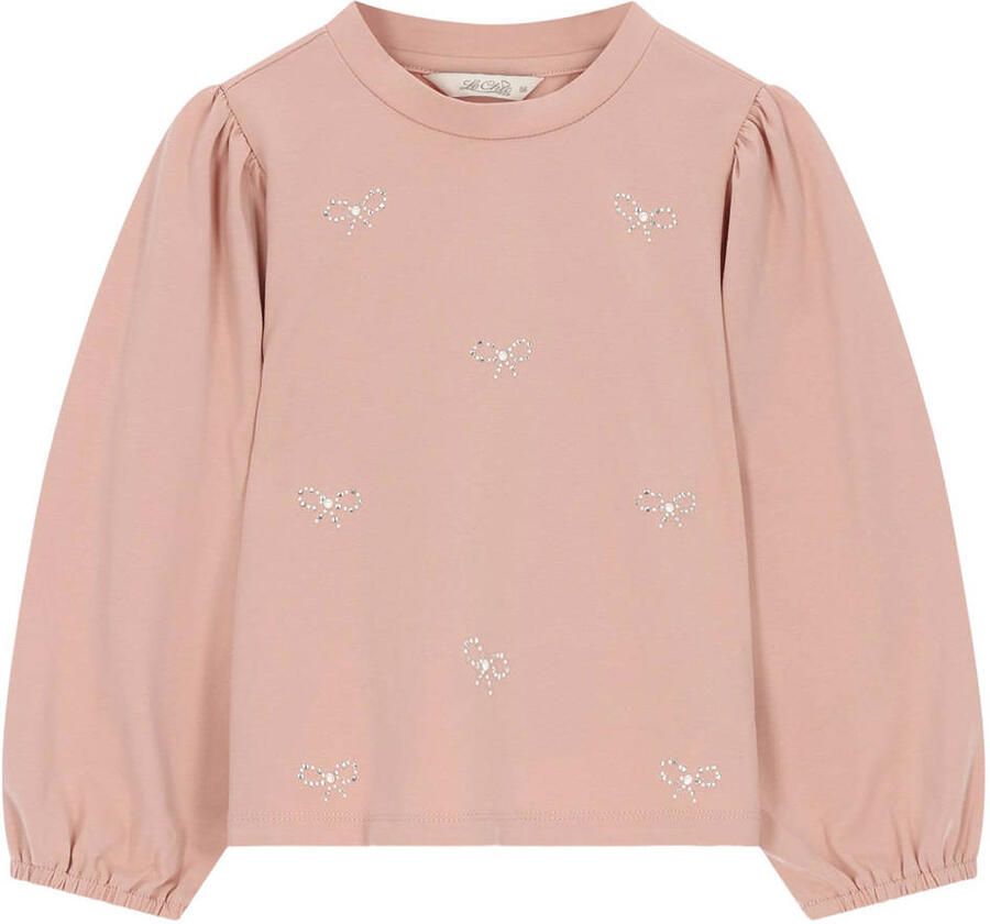 Le Chic blousetop met strass-steentjes en print roze Meisjes Stretchkatoen Ronde hals
