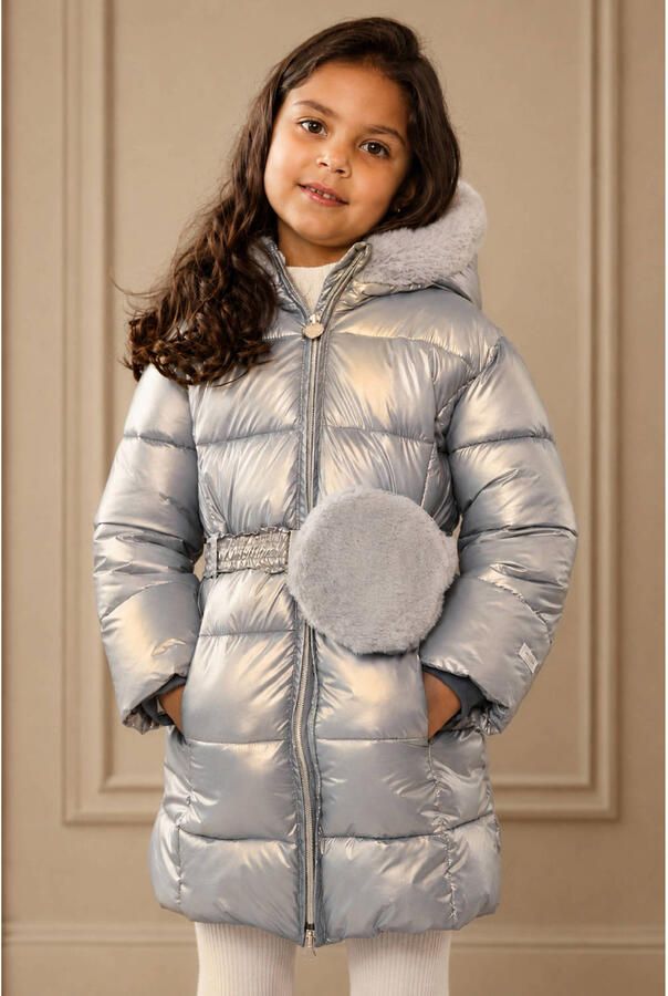 Le Chic gewatteerde winterjas met ceintuur lichtgrijs