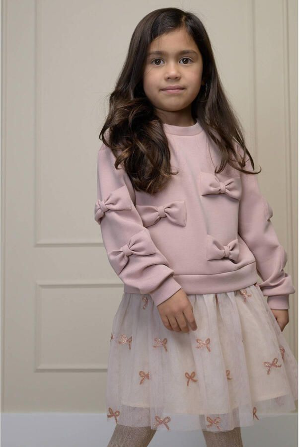 Le Chic korte jurk met tule en print roze Meisjes Sweat Ronde hals All over print - Foto 2