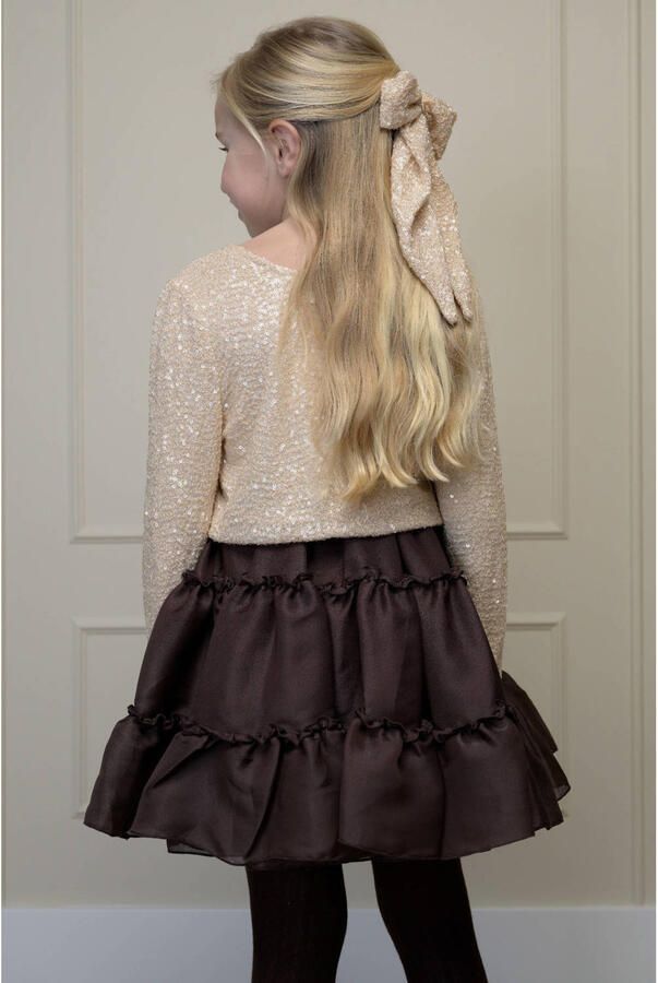 Le Chic korte tule a-lijn rok met glitters donkerbruin - Foto 2