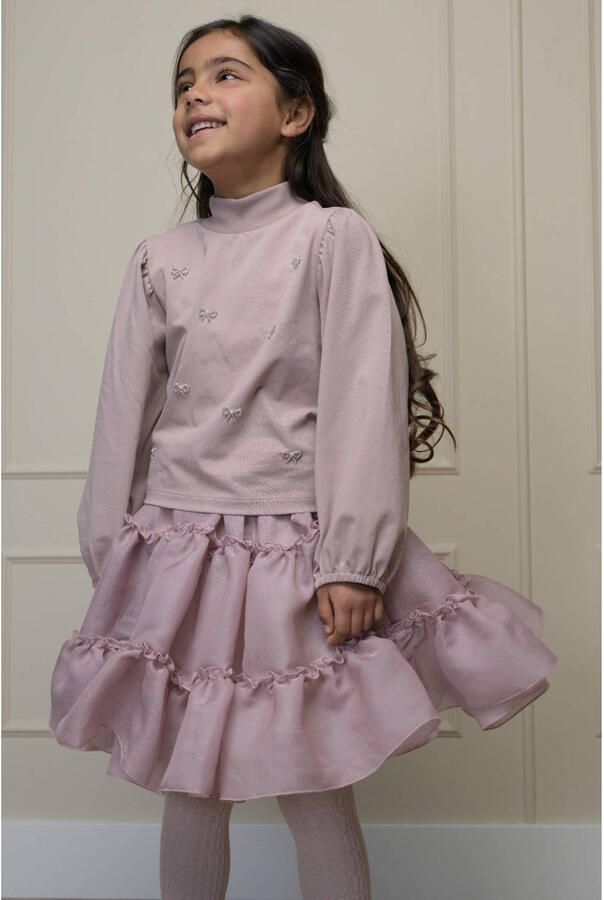 Le Chic korte tule rok met glitters roze Meisjes Polyamide Effen