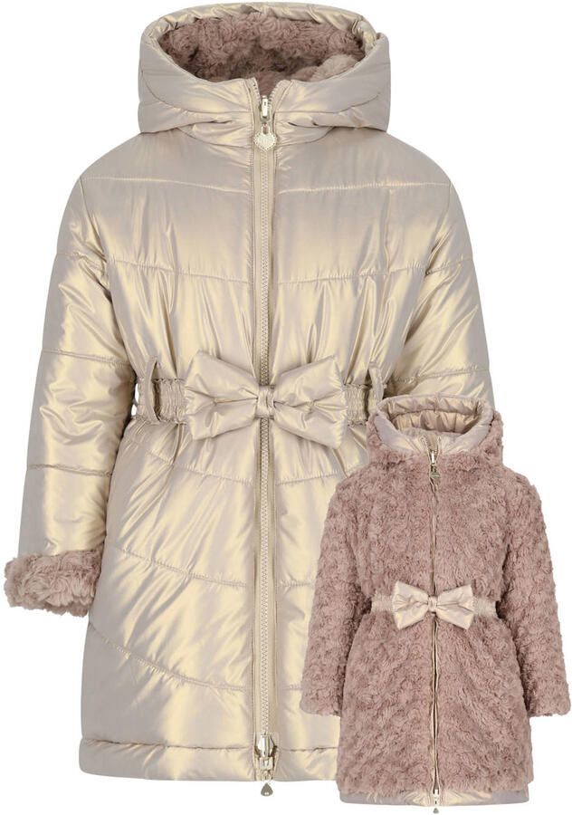 Le Chic reversible faux fur winterjas met ceintuur goud Meisjes Polyester Capuchon