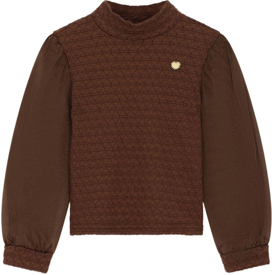 Le Chic semi-transparante blousetop donkerbruin Meisjes Polyester Ronde hals