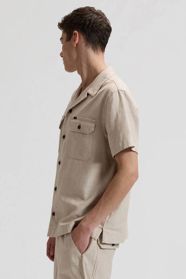 Lee regular casual overhemd met linnen taupe - Foto 2