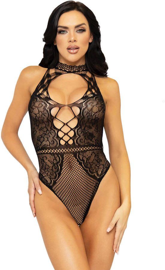 Leg Avenue fishnet halter stringbody zwart - Foto 2