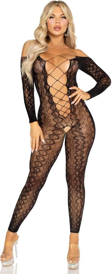 Leg Avenue kanten bodysuit met open kruis zwart - Foto 3
