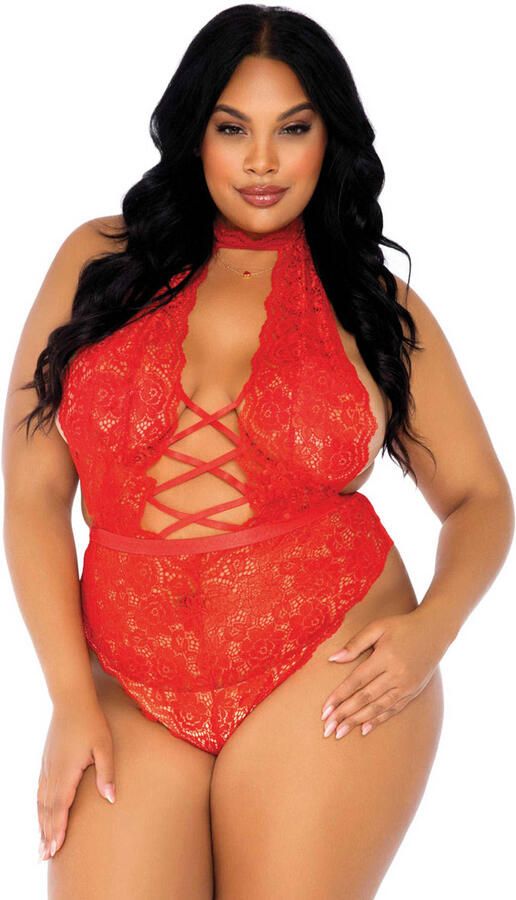 Leg Avenue +size kanten stringbody rood