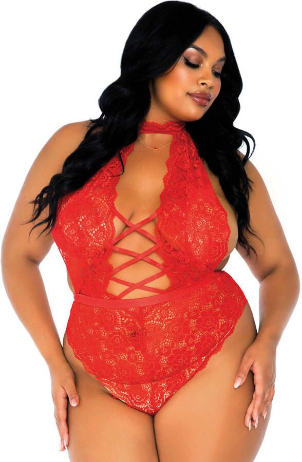 Leg Avenue +size kanten stringbody rood - Foto 2
