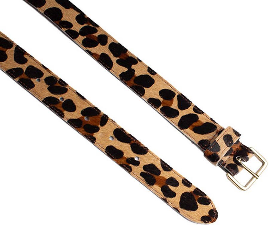 Legend leren riem met panterprint beige