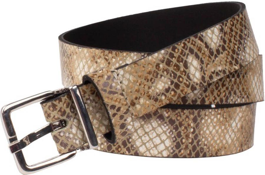 Legend leren riem met slangenprint taupe