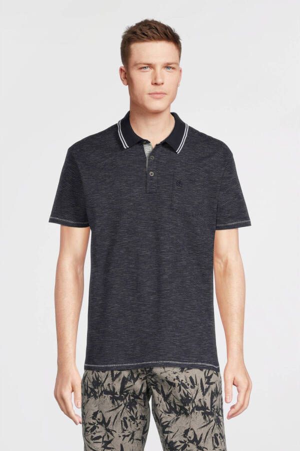 LERROS gemêleerde polo met contrastbies classic navy