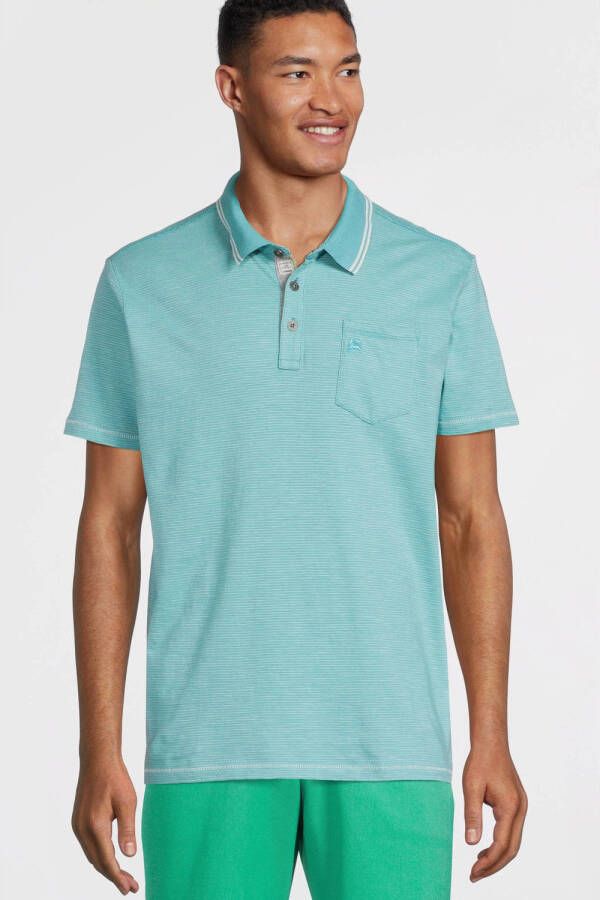 LERROS gemêleerde polo met contrastbies light turquoise