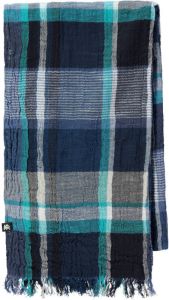LERROS geruite sjaal met franjes donkerblauw lichtblauw