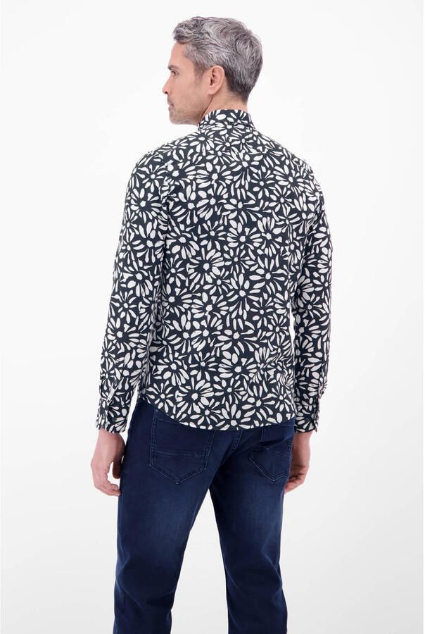 LERROS regular casual overhemd met linnen donkerblauw - Foto 2