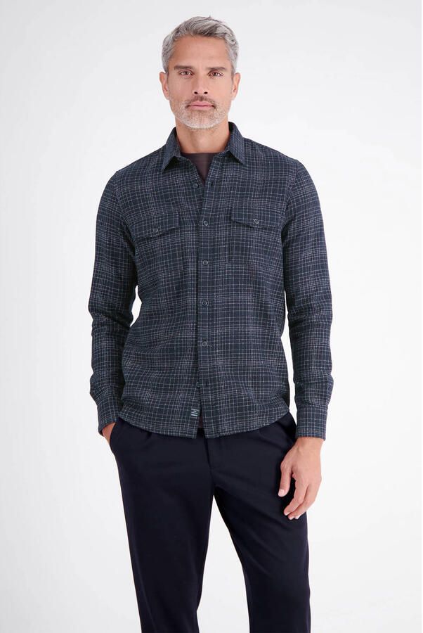 LERROS regular fit geruit overhemd donkerblauw