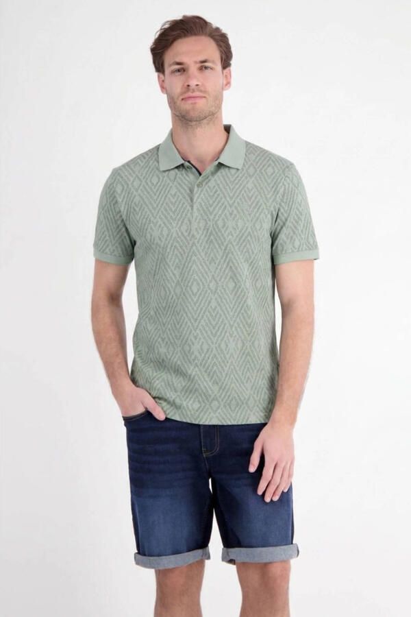 LERROS regular fit geruite jacquard polo groen