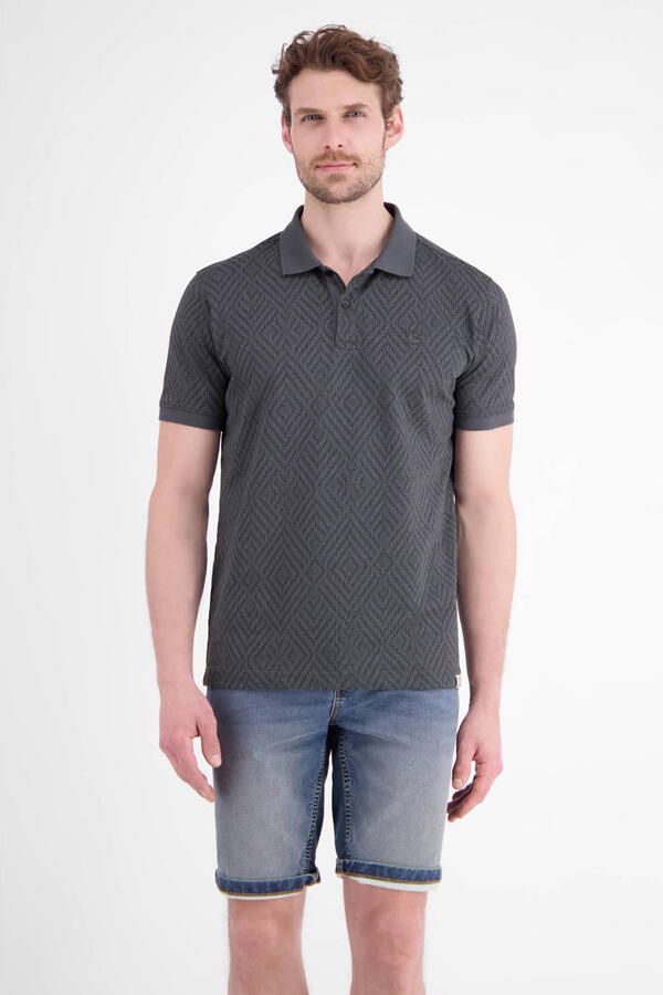 LERROS regular fit geruite jacquard polo lava grijs