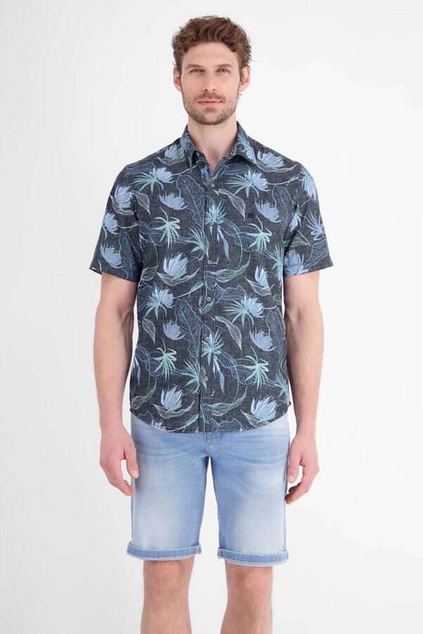 LERROS regular fit overhemd met print donkerblauw