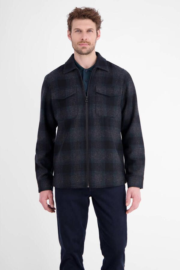 LERROS regular fit overshirt met print en wol donkerblauw