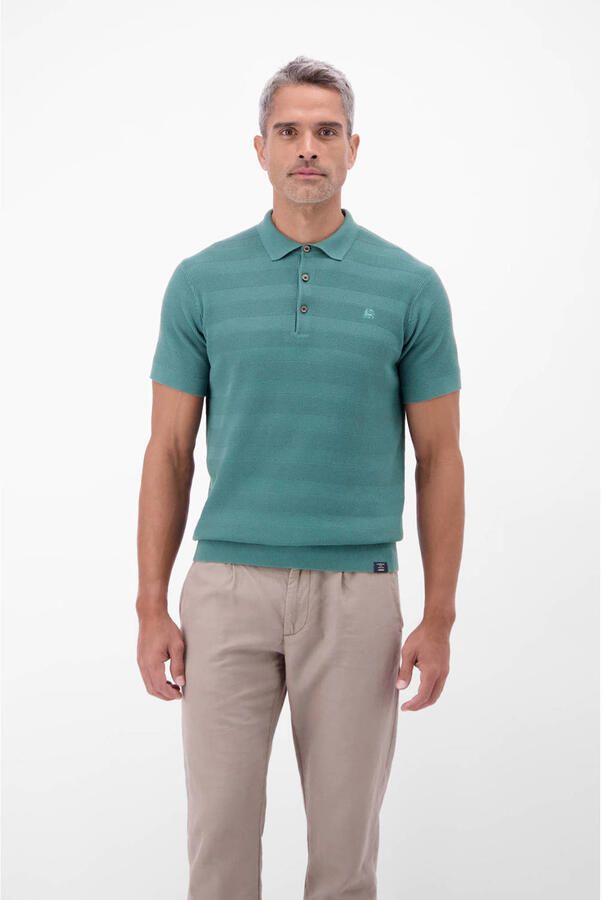 LERROS regular polo met ingebreid patroon blauw