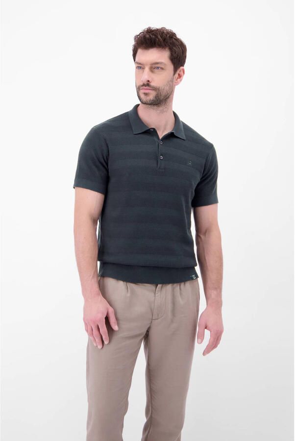 LERROS regular polo met ingebreid patroon donkerblauw