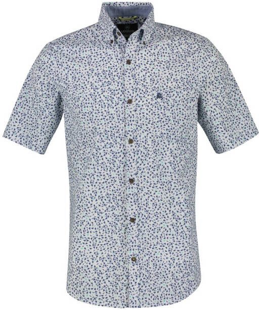 LERROS slim fit overhemd met all over print wit blauw