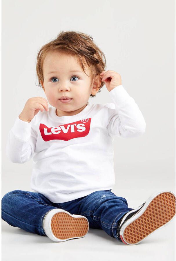 Levis Levi's Kids baby longsleeve Batwing met logo wit Katoen Ronde hals 80-86 18M