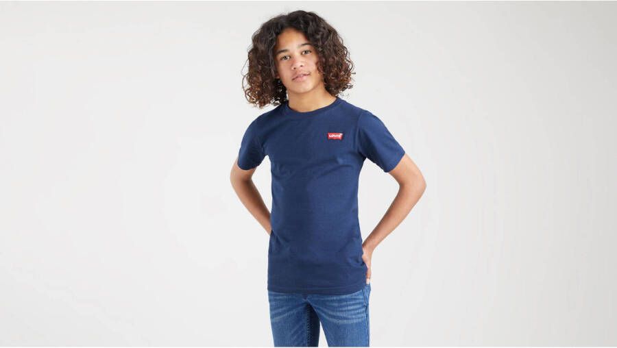 Levis Levi's Kids basic T-shirt Batwing chest met logo donkerblauw Jongens Katoen Ronde hals 128