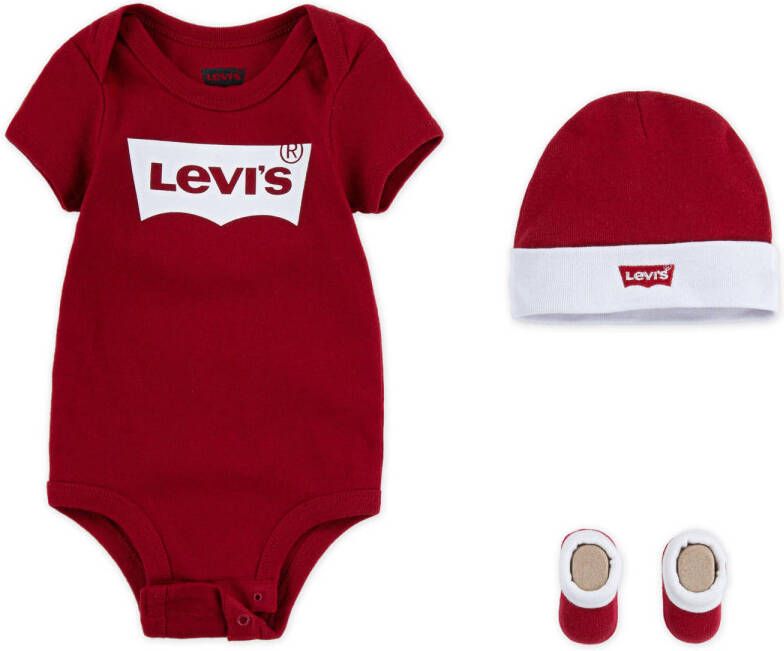 Levi's Kids giftset Classic Batwing met romper rood wit
