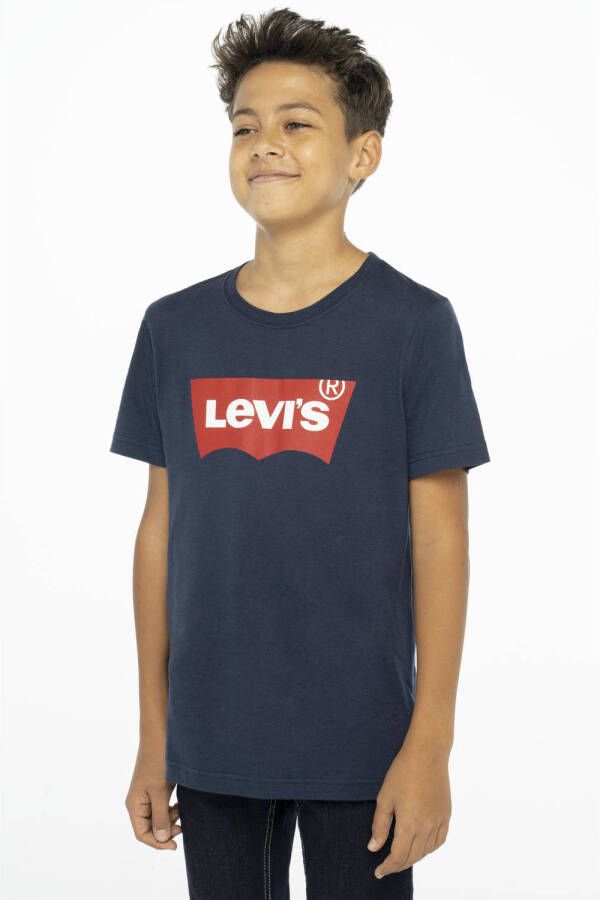 Levis Levi's Kids T-shirt Batwing met logo donkerblauw Jongens Katoen Ronde hals 140