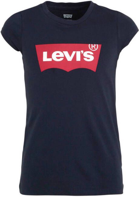Levis Levi's Kids T-shirt Batwing met logo donkerblauw rood Meisjes Katoen Ronde hals 158-164