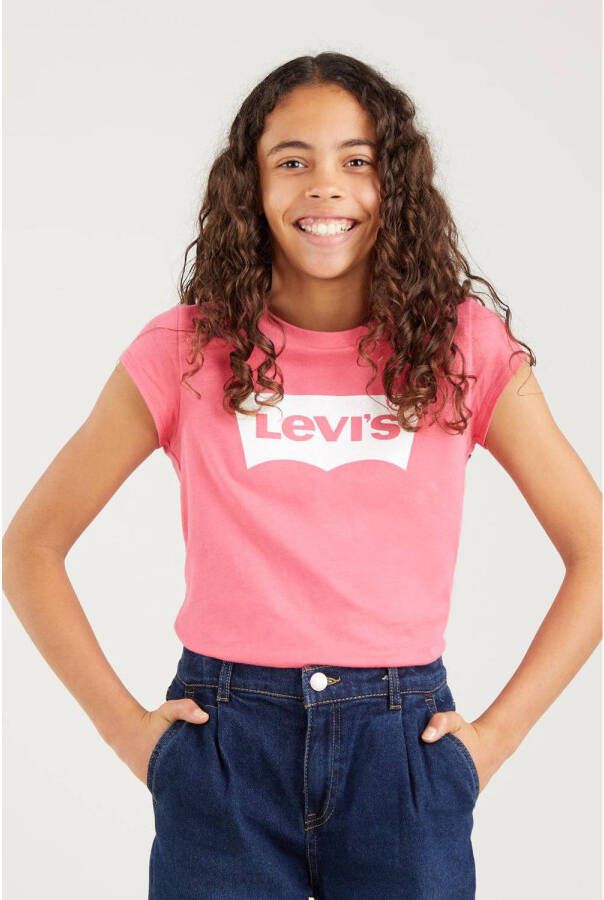 Levis Levi's Kids T-shirt Batwing met logo roze Meisjes Katoen Ronde hals Logo 104