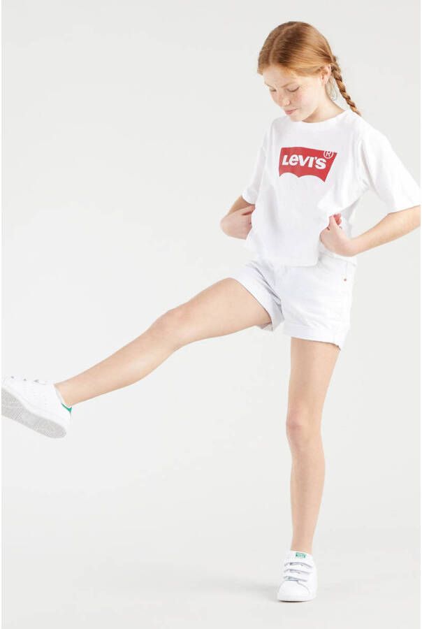 Levis Levi's Kids T-shirt LIGHT BRIGHT MEET & GREET met logo wit rood Meisjes Katoen Ronde hals 152