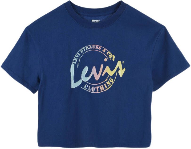 Levis Levi's Kids T-shirt met logo donkerblauw Meisjes Katoen Ronde hals Logo 116