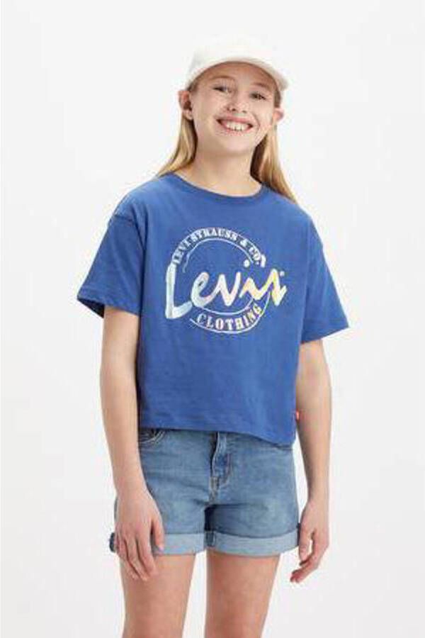 Levis Levi's Kids T-shirt met logo donkerblauw Meisjes Katoen Ronde hals Logo 158
