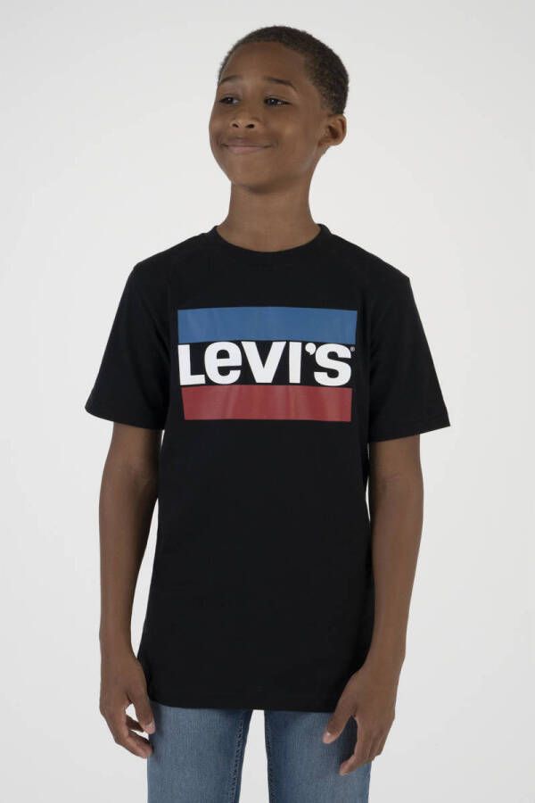 Levis Levi's Kids T-shirt met logo zwart rood blauw Jongens Katoen Ronde hals 164