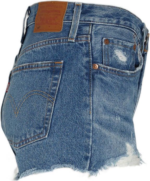Levi's Blauwe Katoenen Jeans Broek Kort 501 5 Zakken Versleten Effect Logo Blue Dames - Foto 7