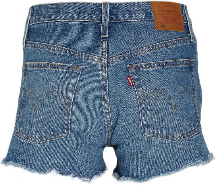 Levi's Blauwe Katoenen Jeans Broek Kort 501 5 Zakken Versleten Effect Logo Blue Dames - Foto 6