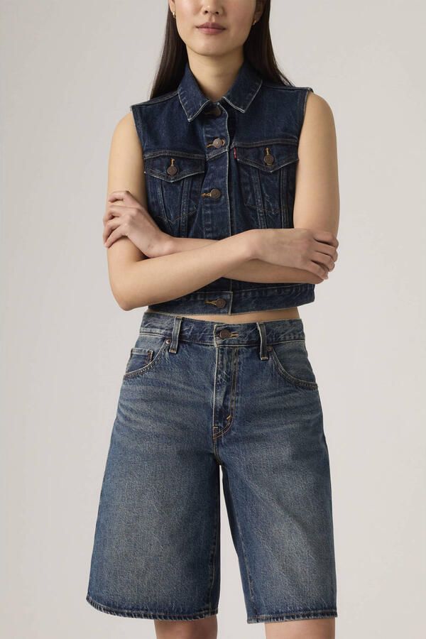 Levi's denim wide leg regular waist short dark blue denim