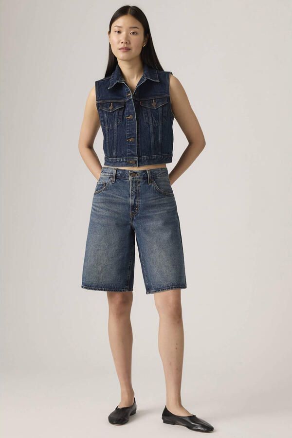 Levi's denim wide leg regular waist short dark blue denim - Foto 3