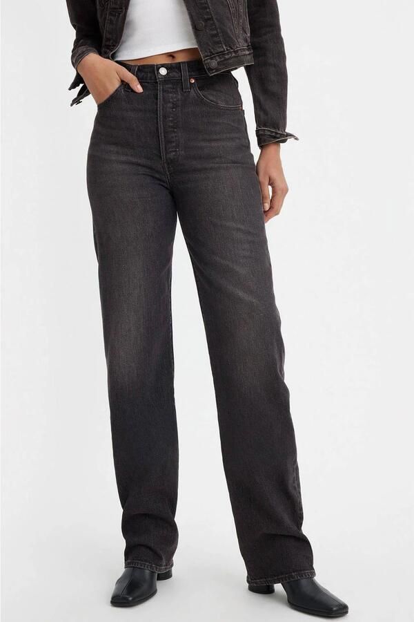 Levi's high waist straight leg jeans grey denim