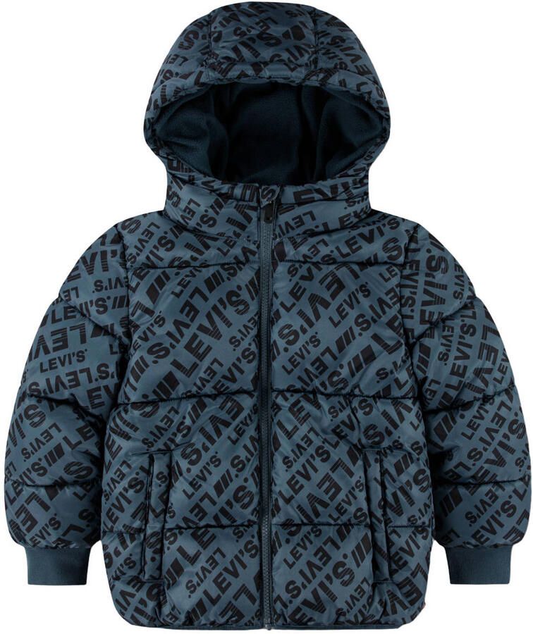 Levi's Kids gewatteerde winterjas met print blauw Jongens Polyester Capuchon