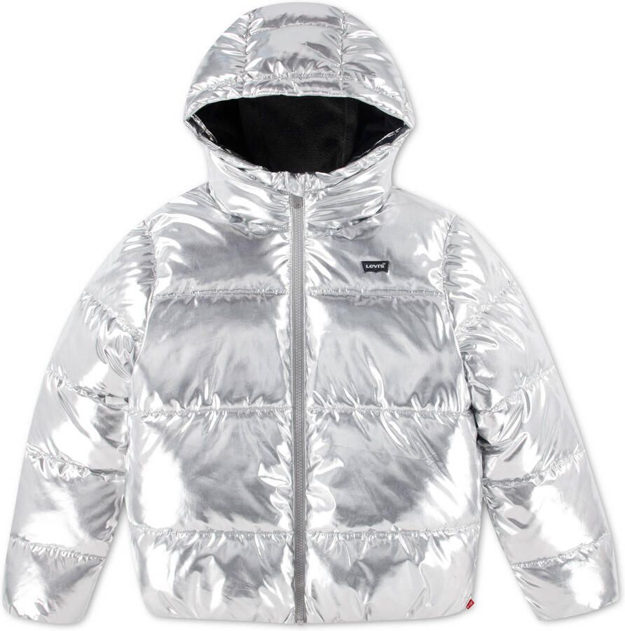 Levi's Kids gewatteerde winterjas zilver Meisjes Polyester Capuchon Effen